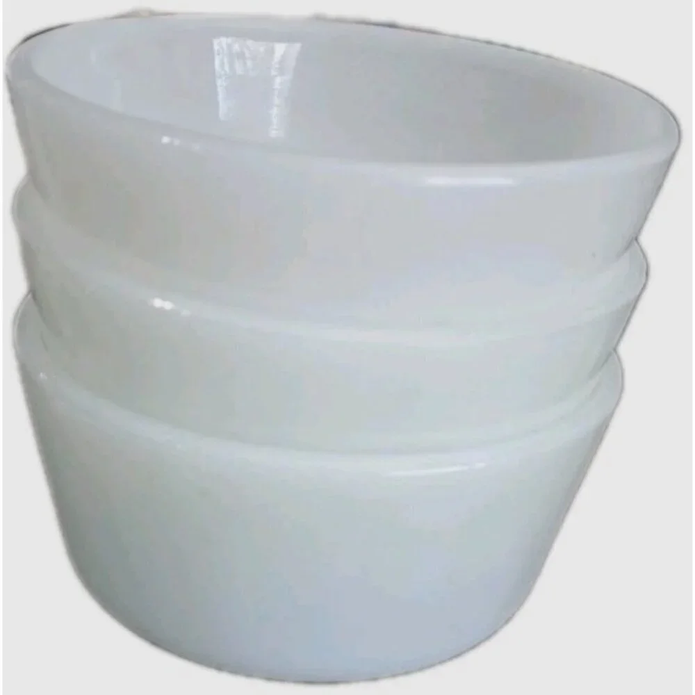 Fire King Anchor Hocking Vintage 3 Ramekins 6 oz Custard Cups White Milk Glass